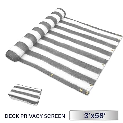 3 x 58, Grey/White Strips: Windscreen4less Deck Privacy Screen for Backyard, Patio, Balcony, Pool, Porch, Railiing, Gardening, Fence Shield Rails Protect