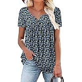 ROSELINLIN Women's Short Sleeve Shirts Floral Summer Tops Loose Fit for Leggings