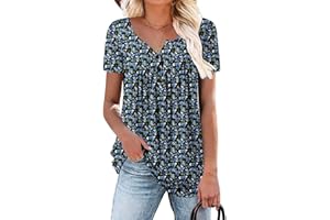 ROSELINLIN Women's Short Sleeve Shirts Long Sleeve Floral Summer Tops Loose Fit for Leggings
