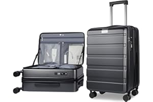 KROSER Carry On Luggage with Spinner Wheels & Built-in TSA Lock, Expandable Top Opening Hard Shell Suitcase Large Capacity Durable Rolling Luggage with USB Port, Carry-On 20-Inch, Steel Grey