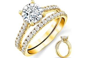 Metal Masters 2 Carat Round-Cut Moissanite Under Halo Bridal Set Engagement Wedding Ring 18K Yellow Gold over Silver