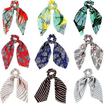 Amazon Com 9 Pieces Hair Scrunchies Satin Silk Elastic Hair Band