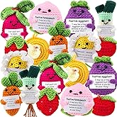 VioraWhite 18 Pcs Mixed Positive Animal Emotional Dolls Bulk Encouragement Emotional Knitted Crochet Gifts with Positive Words for Friends Coworker Decorations for Home Office