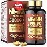 19 in 1 NMNH (Dihydronicotinamide Mononucleotide) 1000mg Per Serving, Nad Supplement Boost NAD+ Levels Nad Resveratrol Supplement with Quercetin, Vitamin D3 K2, Healthy Aging, Energy, 90 Capsules