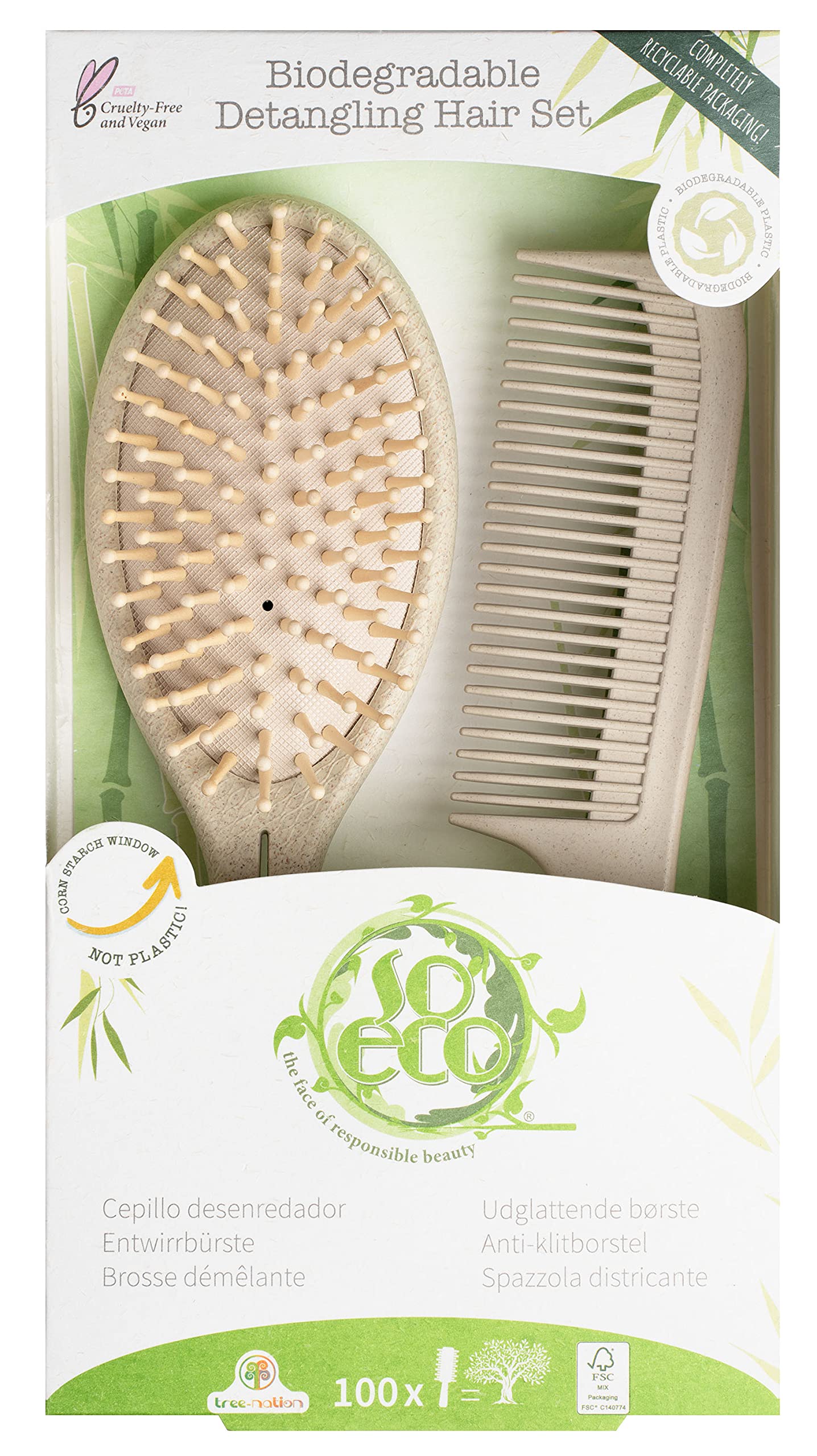 So Eco Biodegradable Gentle Detangling Hair Set, Beige, 2 Count
