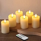 Girimax Ivory Flameless Votive Candles with Remote Batteries, Small 2x3 inch LED Wax Pillar Candles Flickering Set of 6