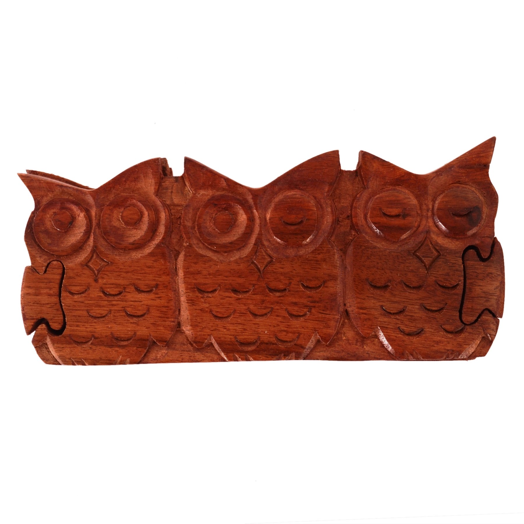 Purpledip Magic Wooden Puzzle Box '3 Wise Owls': Handmade Mystery Keepsake Gift (11059)