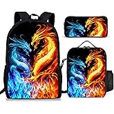 Ansteade 3PCS Boys Backpack, Kids Back To School Bag with Lunch Box Pencil Case Set, Cool Dragon Backpack for Boys Teens, 17" Schoolbag Bookbag for Elementary Middle High School Students