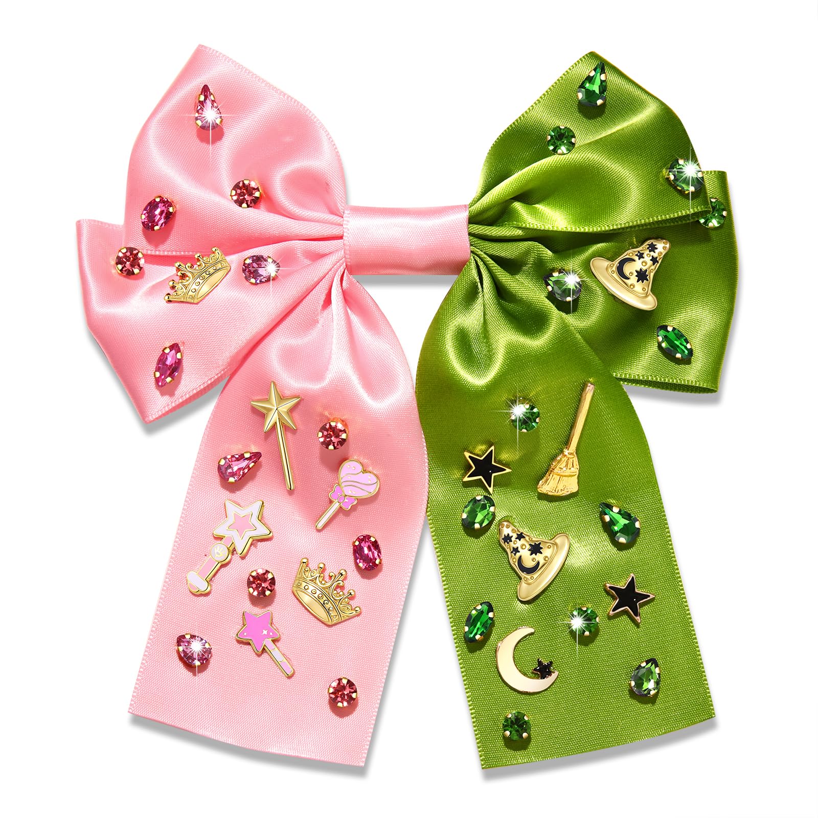 Photo 1 of JERTOCLE Witch Princess Friendship Hair Bows for Women Girls Pink Green Crystal Witch Hat Crown Hair Clips for Elphaba Glinda Fans BFF Hair Accessories