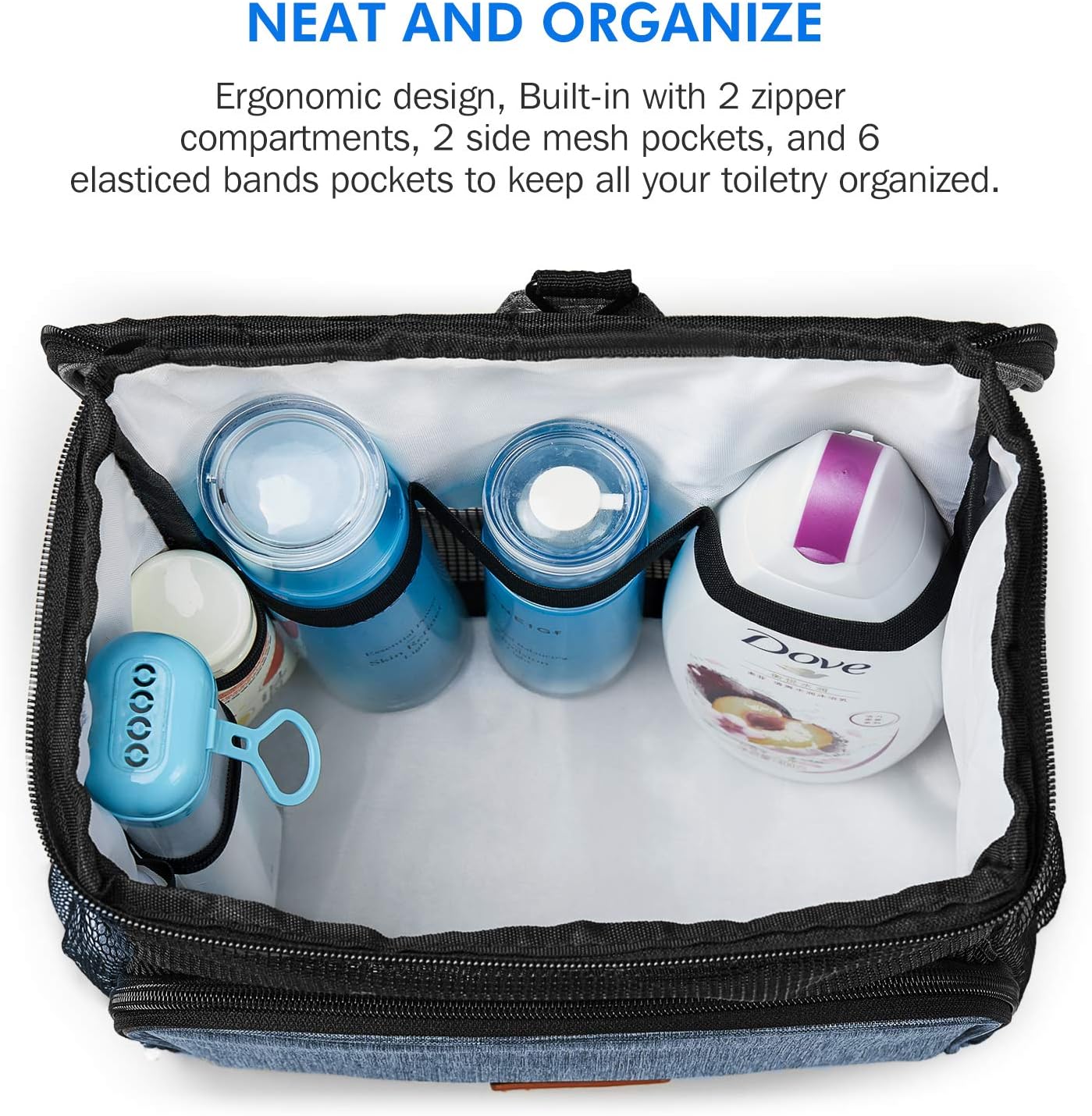 Hiverst Hanging Toiletry Bag, Shower Caddy Tote Bag (Updated Version, Full Size Bottle Compatible), Bath Organizer for College Dorms, Gym, Camp, Women Men, with Funny Luggage Tag: Home & Kitchen