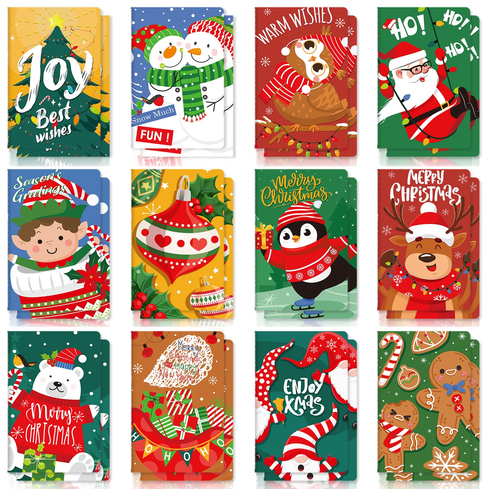 Faccito 48 Pcs Christmas Notepad Mini Notebooks Holiday Note Pads Bulk 12 Designs Small Memo Notepads Merry Christmas Theme Pocket Notebooks for Kids Xmas Classroom Office Favors Goodie Bag Fillers