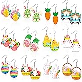 12 Pairs Easter Earrings for Women Acrylic Wooden Bunny Rabbit Earrings Easter Eggs Drop Dangle Earrings for Women Jewelry Gift