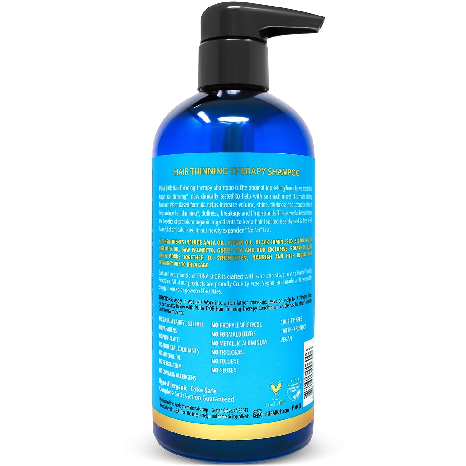 PURA D'OR Hair Thinning Therapy Biotin Shampoo ORIGINAL Scent (16 oz) w/Argan Oil, Herbal DHT Blockers, Zero Sulfates, Natural Ingredients For Men & Women, All Hair Types (Packaging may vary) : Beauty
