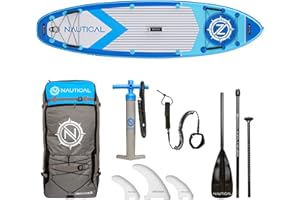 iROCKER Nautical Inflatable Stand Up Paddle Board, Superb Maneuverability 10' Long 32" Wide 6" Thickness SUP with Premium Bag, Adjustable Paddle, Pump, Leash, Fins & Repair Kit
