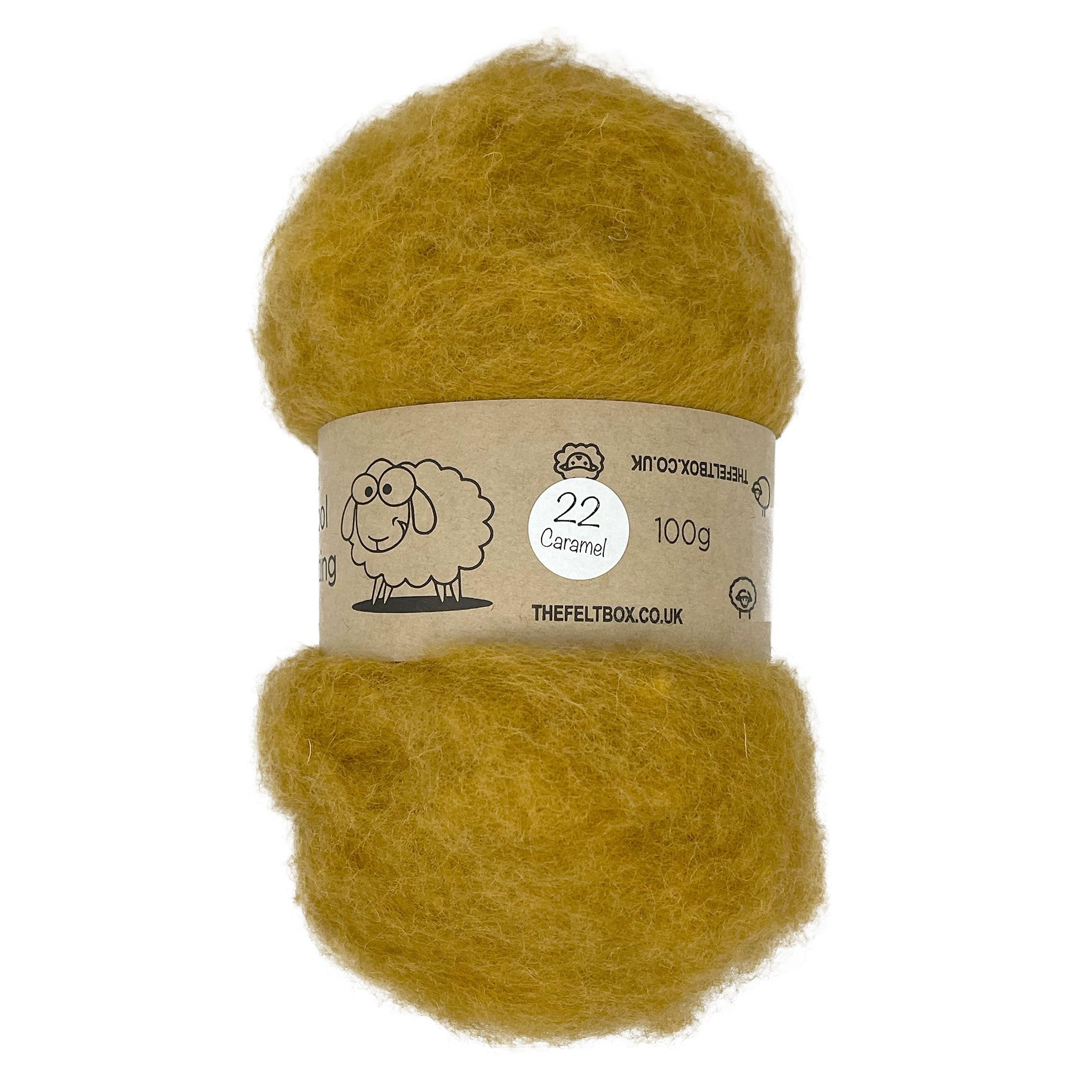 The Felt Box Needle Felting Wool 100g – Caramel #22 Shade – Carded NZ Wool Batt with Short Coarse Fibres – 3D Needle & Wet Felting & Spinning