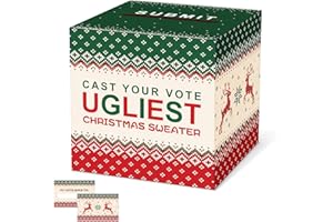 LIKAJON Christmas Ugly Sweater Contest Ballot Card Box, Voting Cards Box Set with 50 Voting Cards, Ugliest Sweater Contest Ballot Box for Game & Party Supplies, Holiday Xmas Games Party Decorations