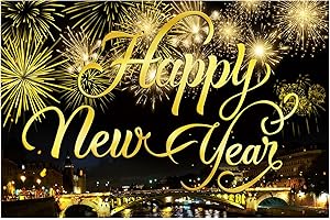 FAMOBY Happy New Year Party Backdrop Fabric Sign Poster Banner with Pattern Firework for New Year Party Decoration Photo Props Background Supplies