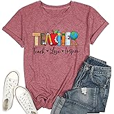 Teach T Shirt Women Teacher Love Inspire Shirts Funny Letter Short Sleeve Graphic Tees Teacher Gift Tops