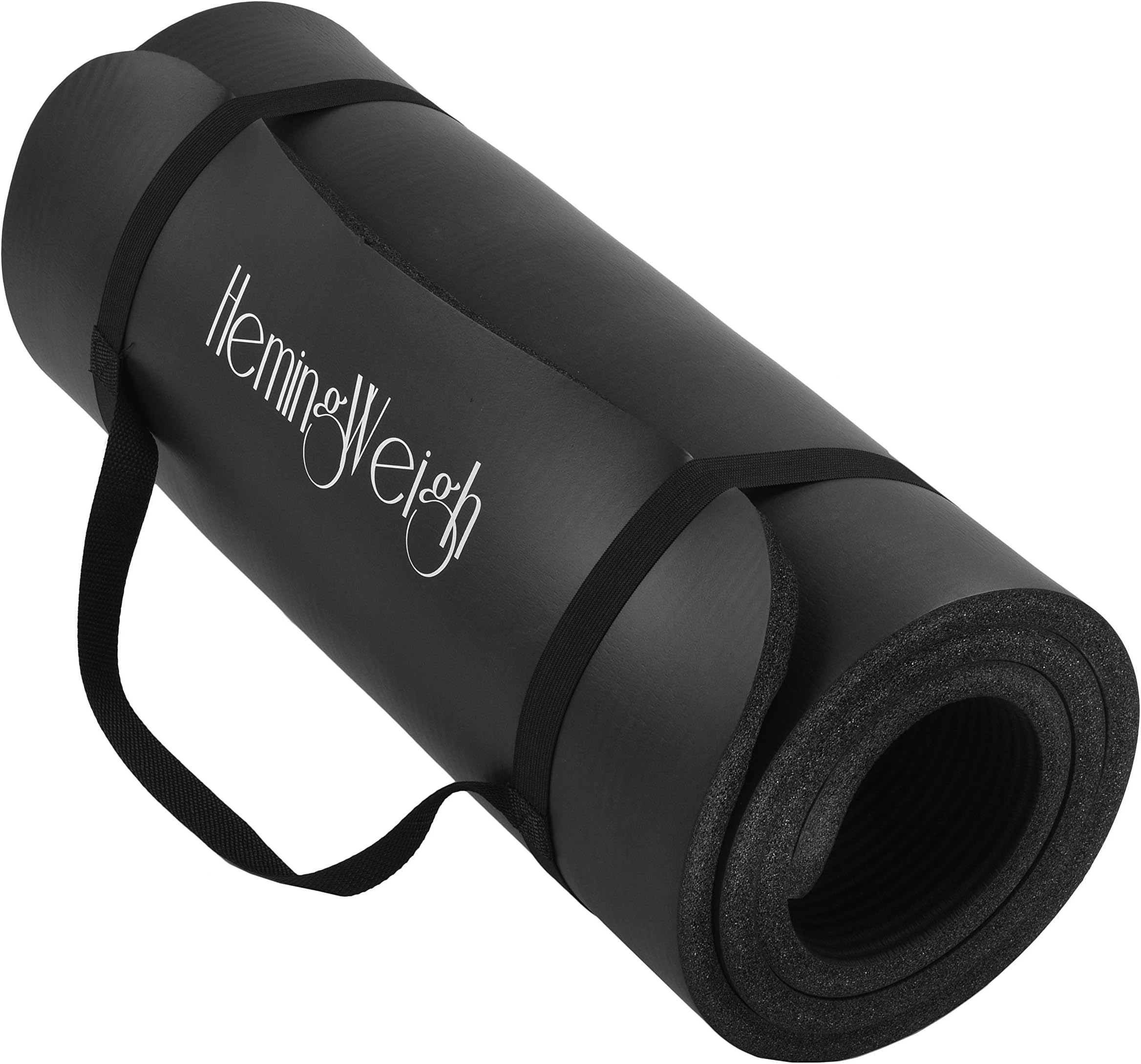 HemingWeigh Extra Thick Foam Exercise Mat | Non-Slip Durable Workout Mat with Self-Strapping System for Transport | Extra Long Cushion for Yoga, Pilates, Gym | 23 x 70 in