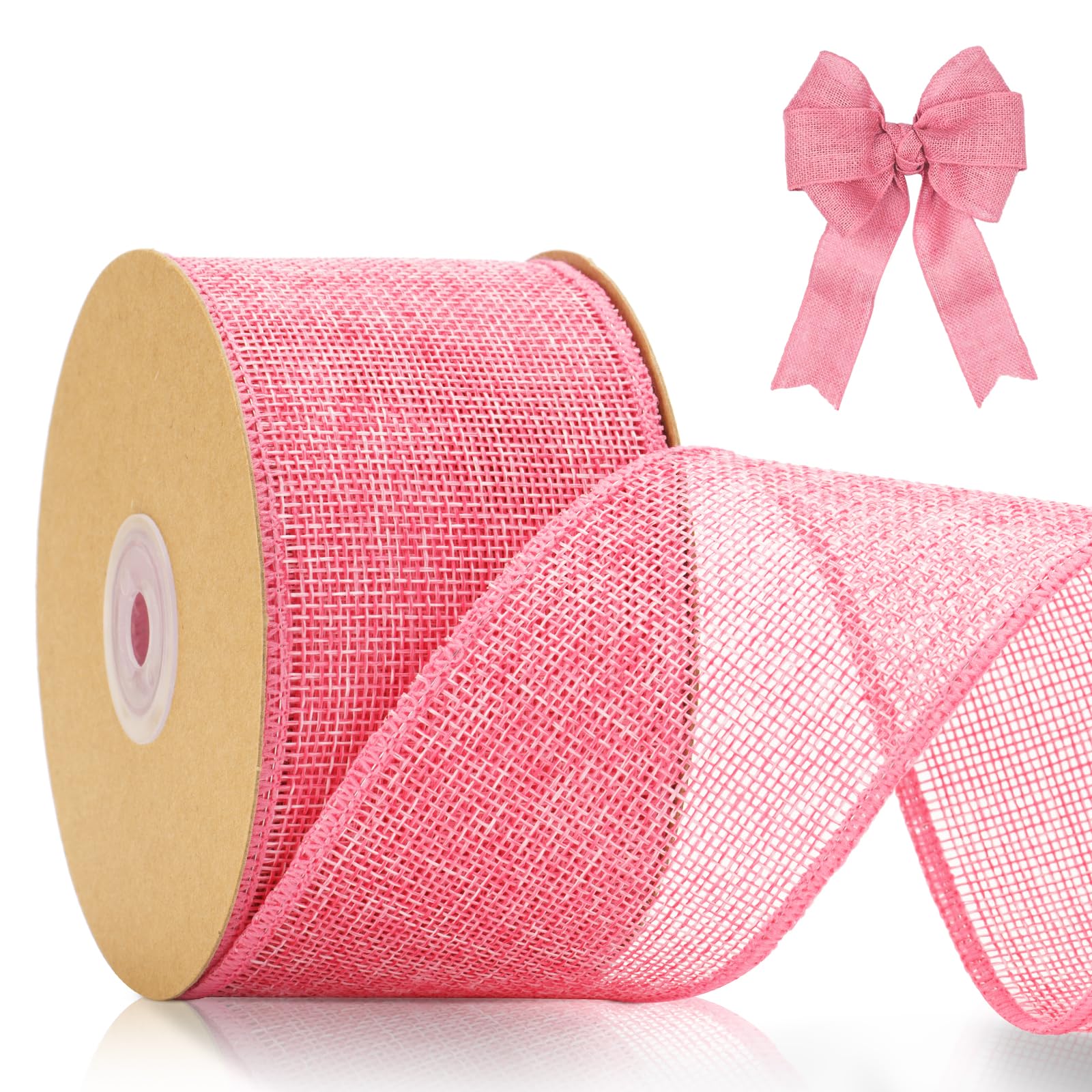 jijAcraft 6.4CM Pink Wired Burlap Ribbon: 10m Wired Hessian Ribbon Roll Natural Hessian Ribbons Rustic Burlap Ribbons for Gift Wrapping, Bows, DIY Crafts, Wedding, Christmas Decoration