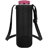 Linkidea Water Bottle Carrier with Shoulder Strap Compatible with Nalgene Sustain Wide Mouth 48oz Bottles, Insulated Neoprene Waterbottle Sling Bag Holder (Black)