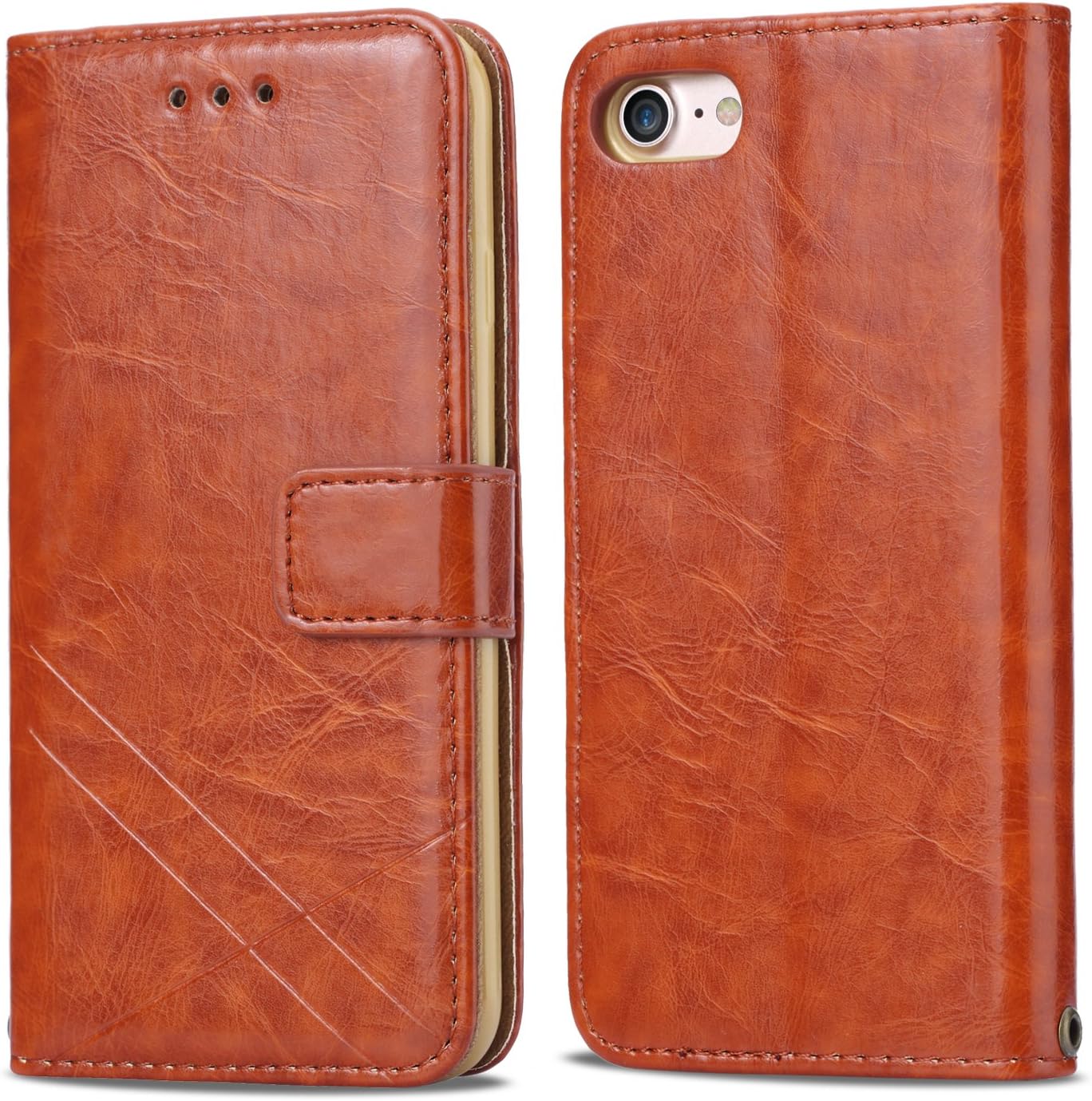 iPhone 7 / iPhone 8 Wallet case, AmazingBull [Wrist Strap] [Stand] [Credit Card Holder] [Cash Slot] [Magnetic Closure] [Protective PU Leather] [Soft TPU Bumper] [360 Protection] (Brown)