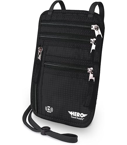 Cartera Cuello RFID - Bloqueo Antirrobo, Soporte Pasaporte, 9.2x5.9 Pulgadas, Negro