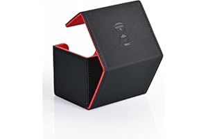 UAONO Card Deck Box for MTG Cards, Large Deck Case Fits 120+ Sleeved Cards, Magic Commander Deck Box with 2 Dividers Compatible with all Collectible Trading Cards (Black&Red,Timetwister)