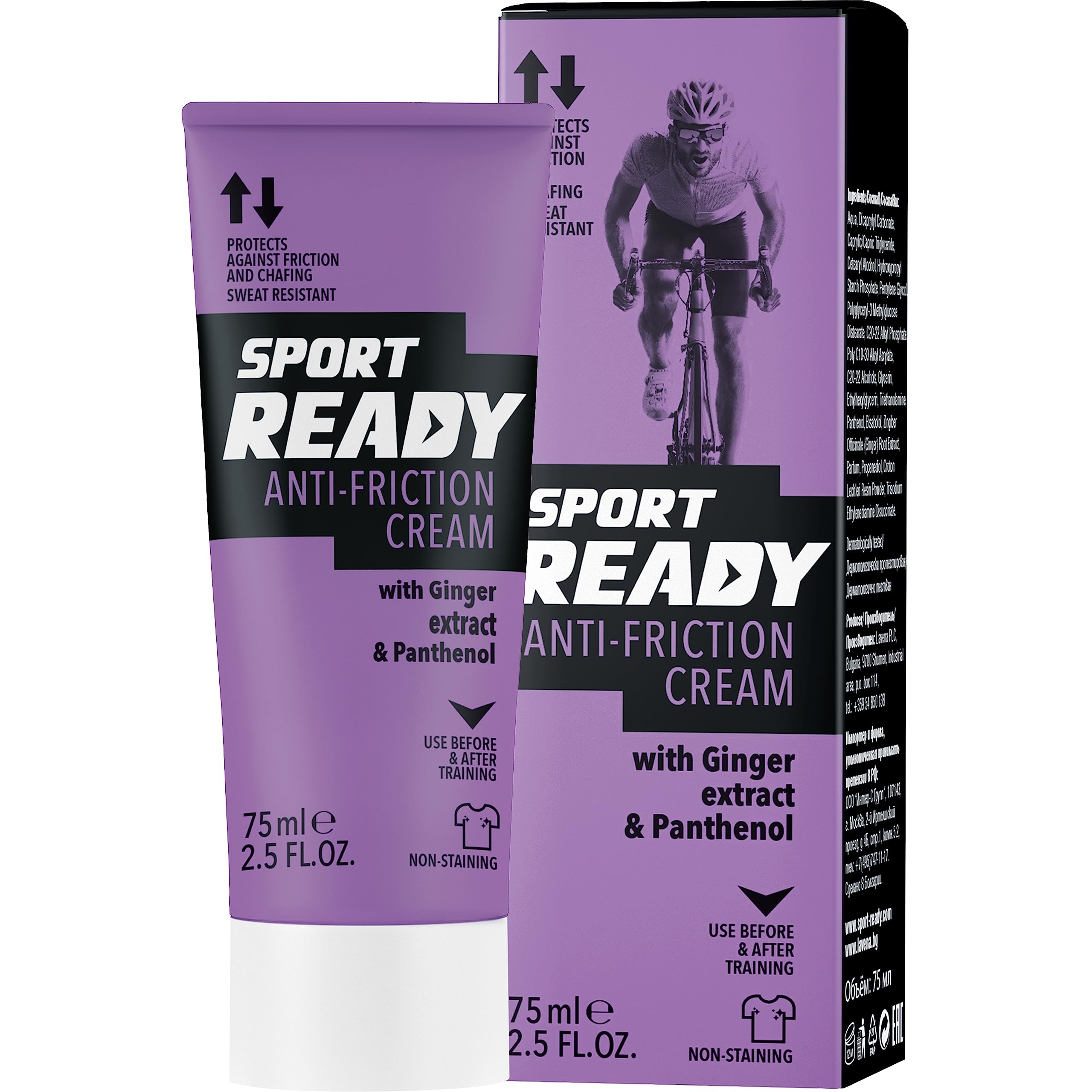 Anti-Friction Cream - Anti Chafing Cream with Ginger Root Extract & Bisabolol - Hydrating, No-Chafe Balm for Friction & Dryness - Long Lasting & Non Staining Chafing Balm - 75mL, Sport Ready