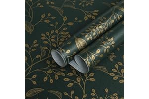 Heroad Peel and Stick Wallpaper Dark Green Contact Paper Gold Floral Wall Paper Modern Boho Removable Contact Paper for Cabinets Drawers Bedroom Self Adhesive Vinyl Papel Tapiz Para Pared 118" x 17.3"