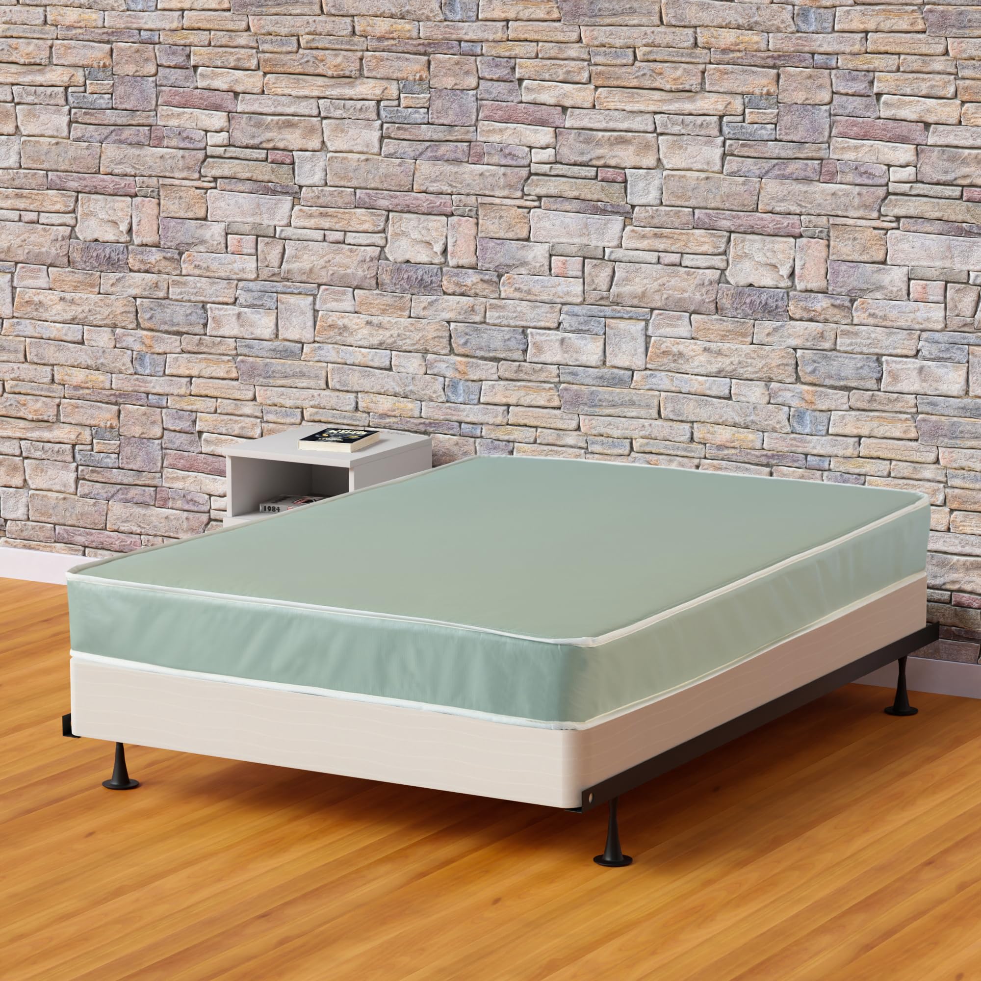 Photo 1 of Greaton, 9-Inch Medium Hybrid Mattress with 4.5" Wood Box Spring Set, Water Proof Vinyl Mattresses for Complete Comfort, Easy to Assemble Bed in a Box for Easy Fitting, Twin, Green