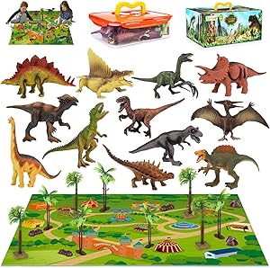 TAIMASI 25PCS Dinosaur Toys, 13PCS Dinosaur Figures & Large Activity Play Mat & 6 Trees & 4 Rocks, Educational Realistic Dinosaur Playset for Kids, Boys, Girls, Perfect Dinosaurs Toys Gifts for Kids