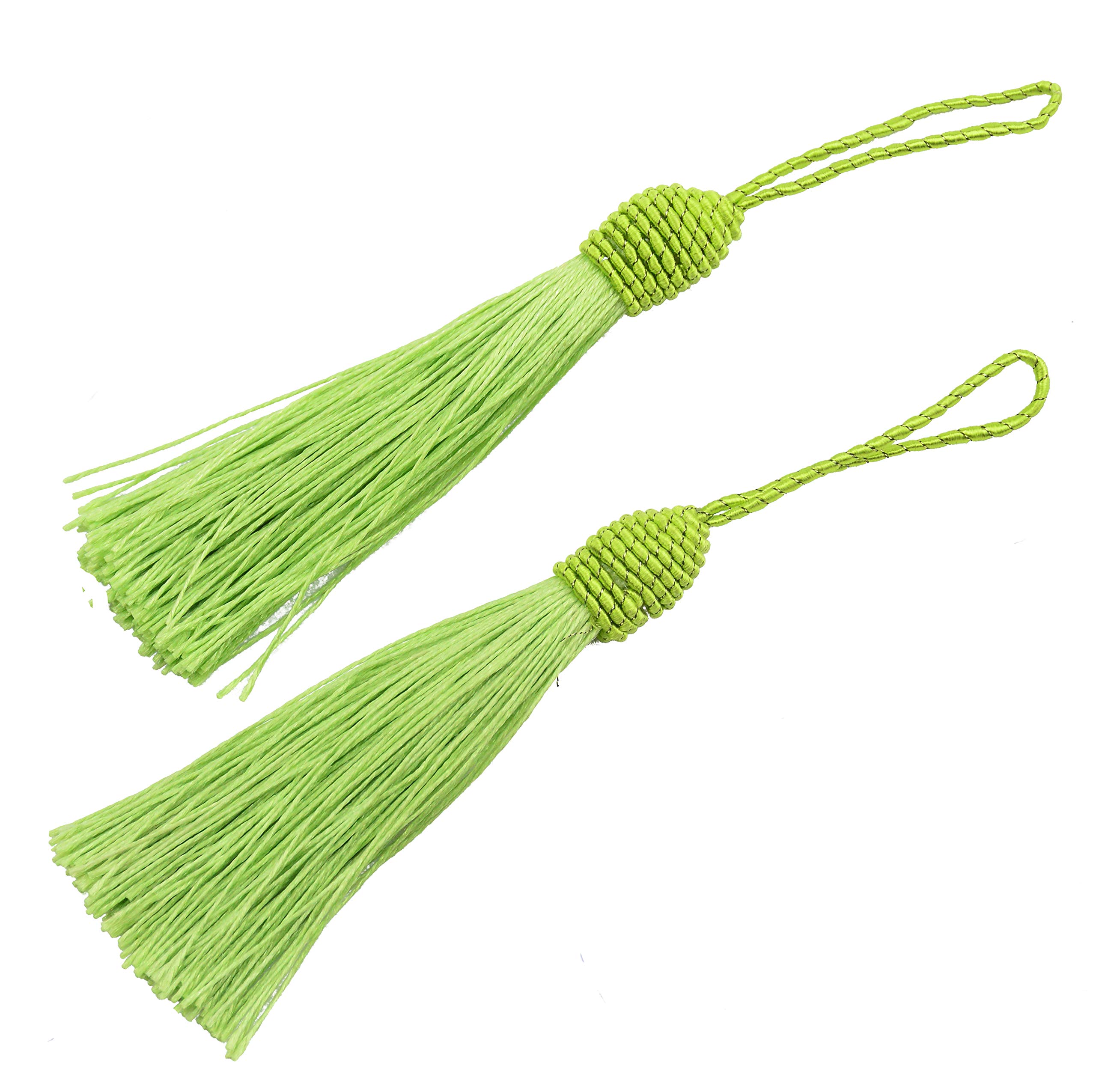 20pcs 15.5cm/6 Inches Silky Floss bookmark Tassels with 2-Inch Cord Loop and Small Chinese Knot for Jewelry Making, Souvenir, Bookmarks, DIY Craft Accessory (Light Green)