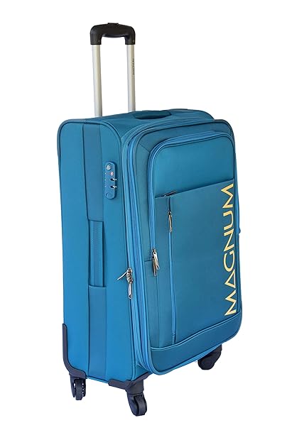 Safari Magnum Stylish 600d Polyester Push Button Trolly Rolling Bag with 4-Wheels Teal Colour Size-M