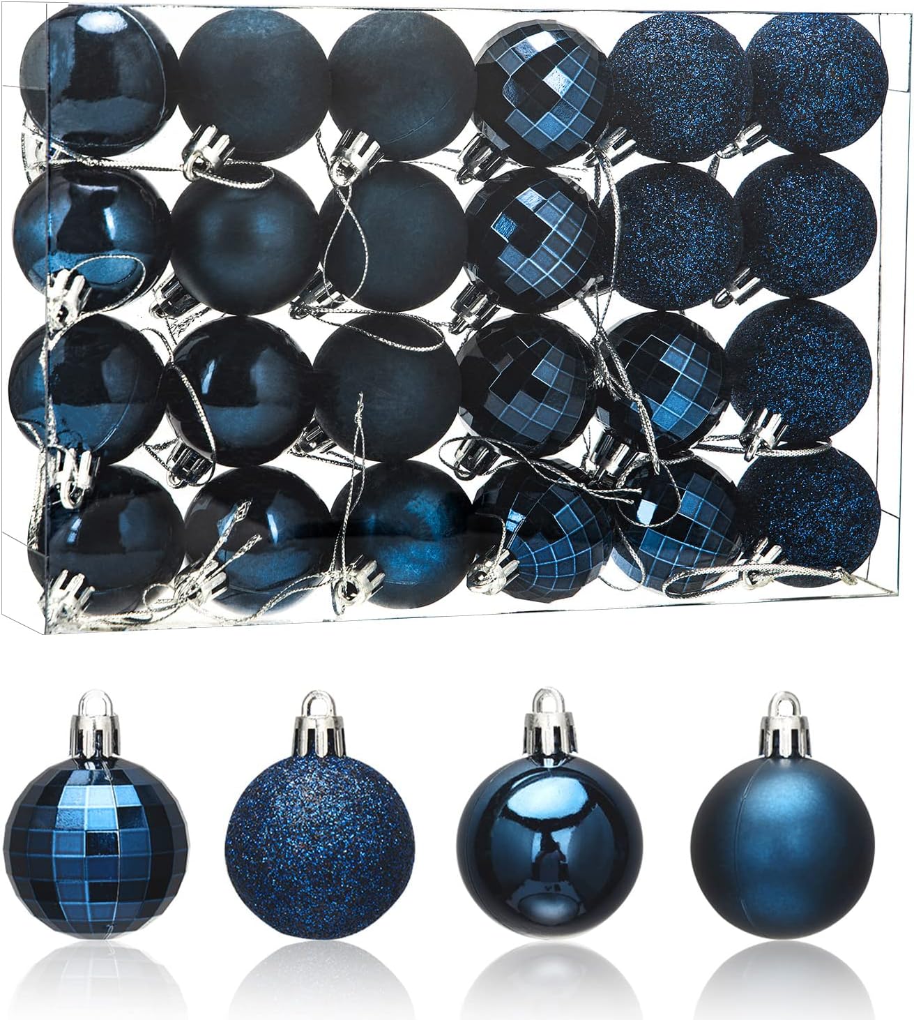 Ornaments - Aitsite 24ct Christmas Tree Ornaments Set 1.57 inches Mini Shatterproof Holiday Ornaments Balls for Christmas Decorations, Navy Blue