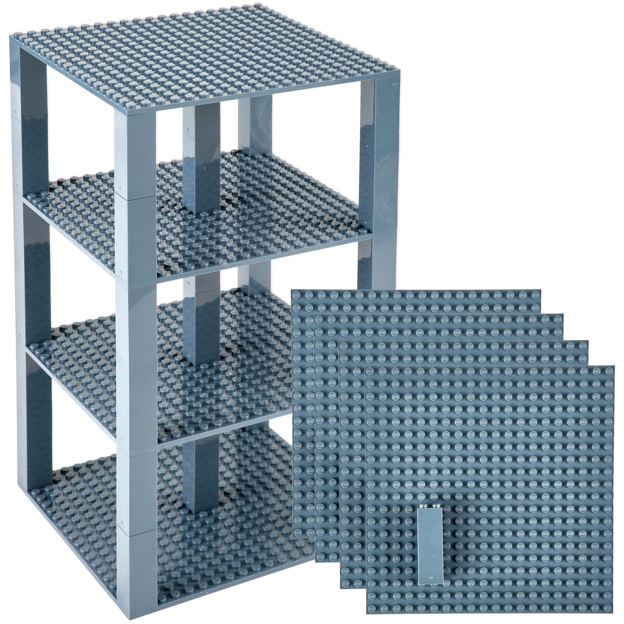 Photo 1 of Strictly Briks Compatible with Lego Classic Stackable Baseplates, Building Bricks for Towers, Shelves, and More, Charcoal Gray, 4 Base Plates & 30 Stackers, 6x6 Inches