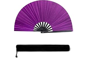 ZVLINMVAM 13IN StarRing Purple Large Popping Hand Fan For Line Dancing Clacking Premium Silk Boots On The Ground Hand Fan Chinese Rave Fan FOR Women Dancer Drag Queen Anyone IN Pride Month Party Beach Edm