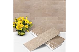 Artemuro 40PCS Peel and Stick Backsplash, 3" x 9" SPC Wall Tiles, Upgraded Structured Soft Glossy Beige Sandstone with White Grout Backsplash Stick on Tile for Kitchen, Bathroom, Fireplace, RV