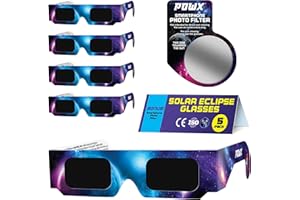 POWX Solar Eclipse Glasses AAS Approved 2024, (5-Pack) CE/ISO Certified Solar Eclipse Viewing Glasses, Bonus Smartphone Photo Filter
