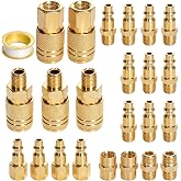 24Pcs 1/4" NPT Air Hose Fittings, Coupler &amp; Plug Kit for Air Compressor | Universal Industrial Plug Kit, Pneumatic Connectors, Automotive Repair, 300 PSI, fits M or D type fittings