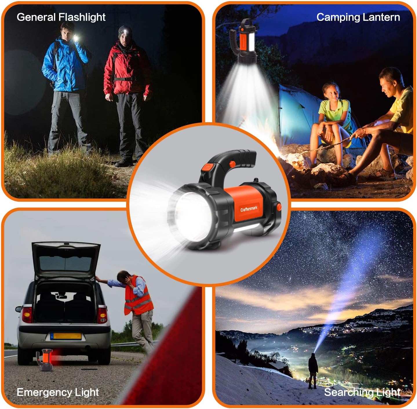 Rechargeable Spotlight, Super Bright 6000 Lumen Handheld Spotlight LED Flashlight 6000mAh Long Lasting Large Flashlight for Camping Hunting Hiking Fishing - - 