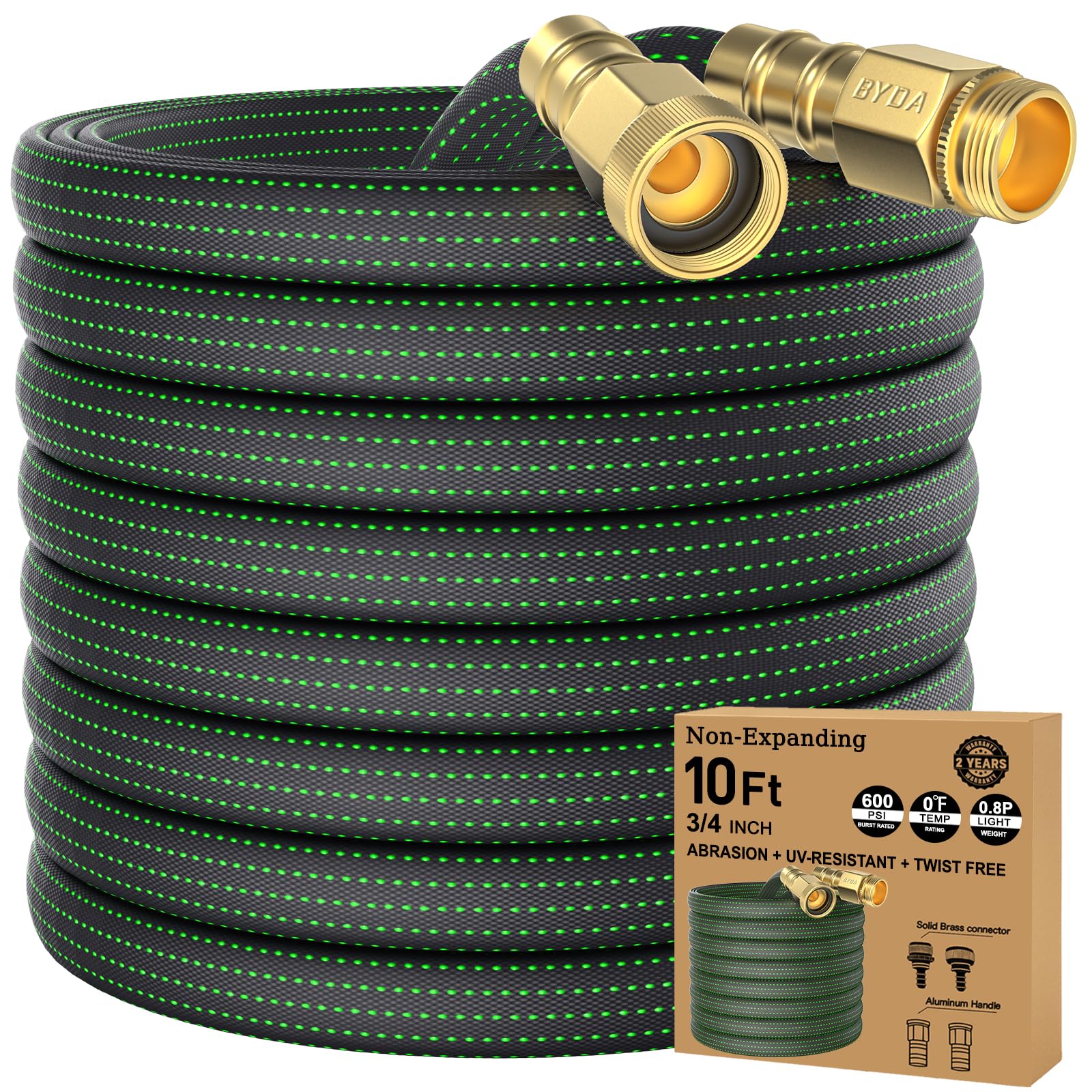 Photo 1 of 10FT Lightweight Flexible Garden Hose,Non-Slip Handles,Non-kink Hose,Solid Brass Fitting for Boats, RV Water Hose,Marine Washdown,Lawn,Garden,Leakproof TPE Hose (GreenBlack, 10 FT)