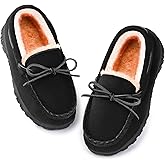 NCCB Boys & Girls Memory Foam Moccasin Slippers - Furry Plush Lining, Non-Slip Indoor/Outdoor for Big Kids, Little Kids & Toddler