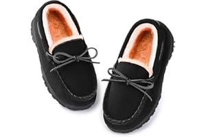 NCCB Boys Slippers Girls Slippers Memory Foam Moccasin Shoes Furry Plush Lining Non Slip Indoor Outdoor Boys Slippers for Big Kids Little Kids