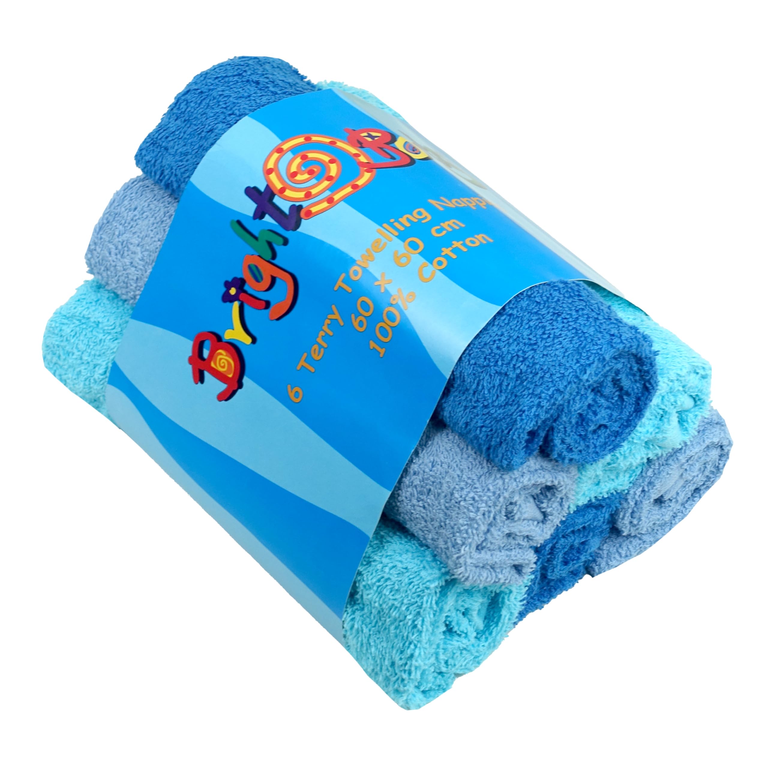 Bright Bots Baby Terry Towelling Nappies, Absorbent and Reusable Cloth Diapers, 100% Soft Cotton Washable Nappies, 60cms (Boys)