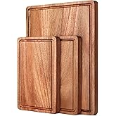 Acacia Wood Cutting Boards Set with Juice Groove & Handles for Kitchen 3-Piece Charcuterie Chopping Board for Meat Cheese Fruits Vegetables