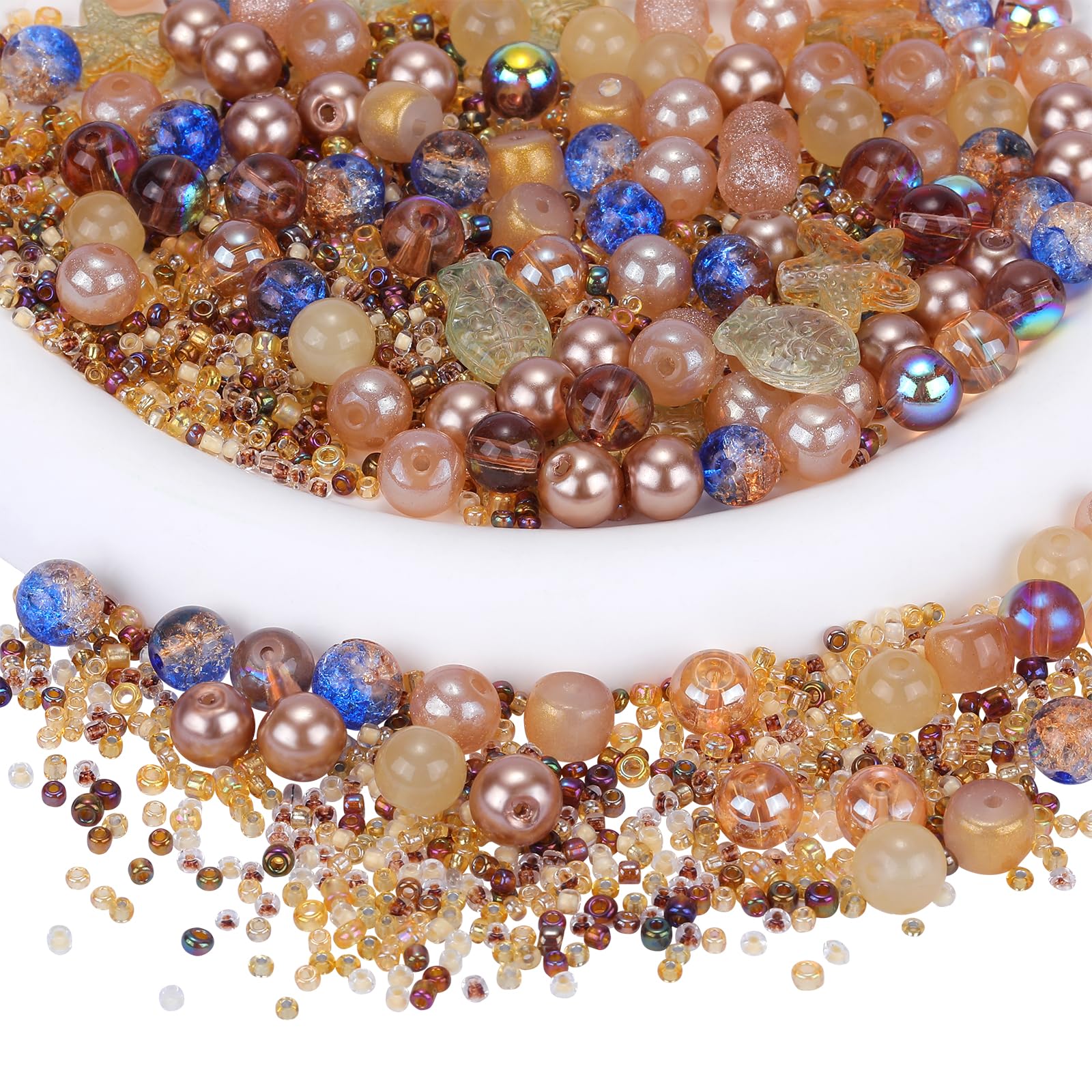 BEEFLYING 700pcs Glass Round Beads Jewelry Making Kit Assorted Crystal Camel