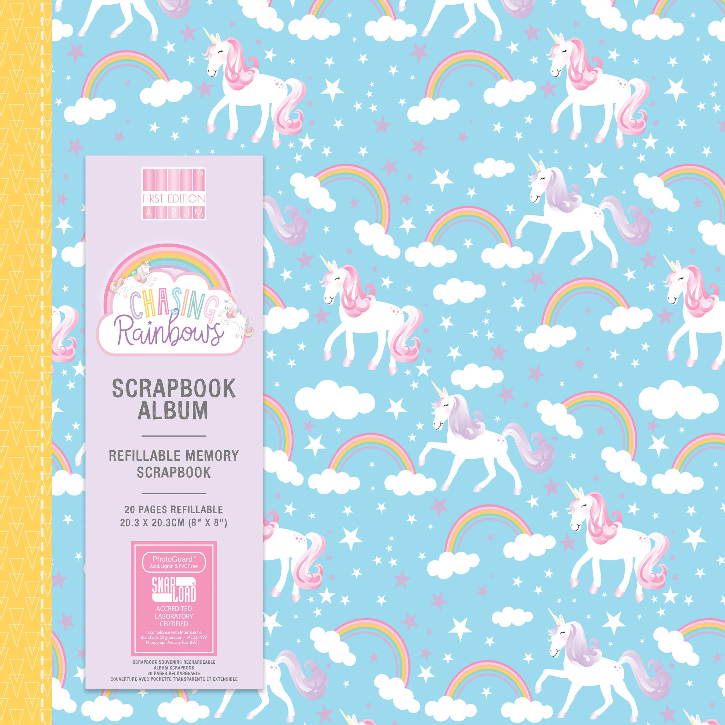 FEALB095 | Chasing Rainbows Scrapbook Album 8" x 8" | 10 Inserts, 20 Pages | Snap-load Technology | Refillable | Acid, Lignin & PVC Free | For Scrapbooking, Memory Keeping, Photo Albums, Journaling