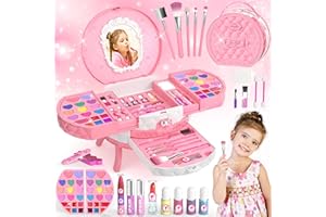 PERRYHOME Kids Makeup Sets for Girls 5-8, 57 Pcs Kids Makeup Kit for Girls Non-Toxic Washable Real Cosmetic Set, Birthday Gift Christmas Gifts Princess Toys for 3 4 5 6 7 8 9 10 11 12 Year Old (Pink)