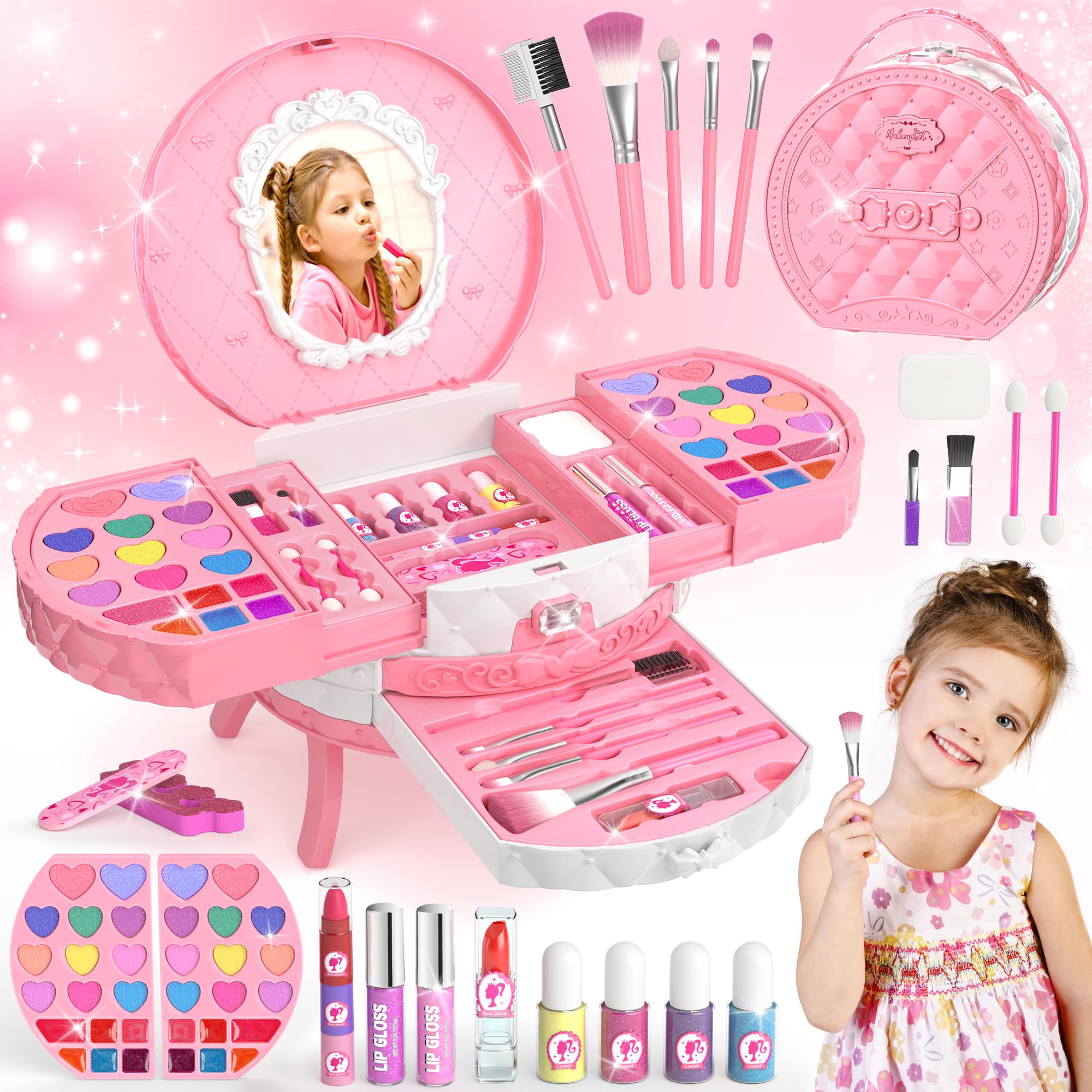 Photo 1 of PERRYHOME Kids Makeup Sets for Girls 5-8, 57 Pcs Kids Makeup Kit for Girls Non-Toxic Washable Real Cosmetic Set, Toddlers Birthday Gifts Princess Toys for 3 4 5 6 7 8 9 10 11 12 Year Old (Pink)